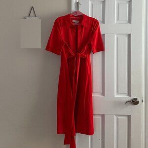 HOBBS London Red Dress with Tie and Buttons Size 10